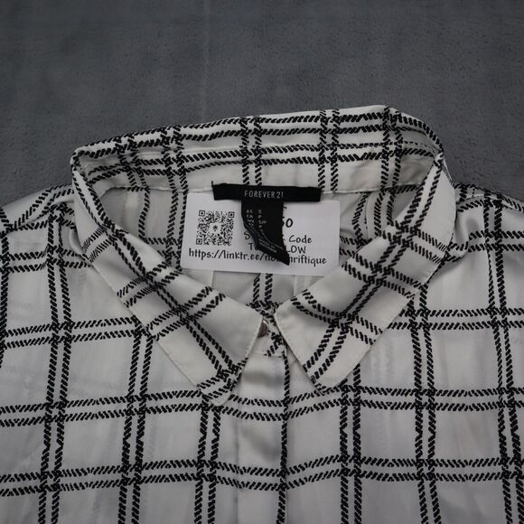 Forever 21 Shirt Womens S White Black Plaid Button Up Sleeveless Collared Top - Picture 10 of 15